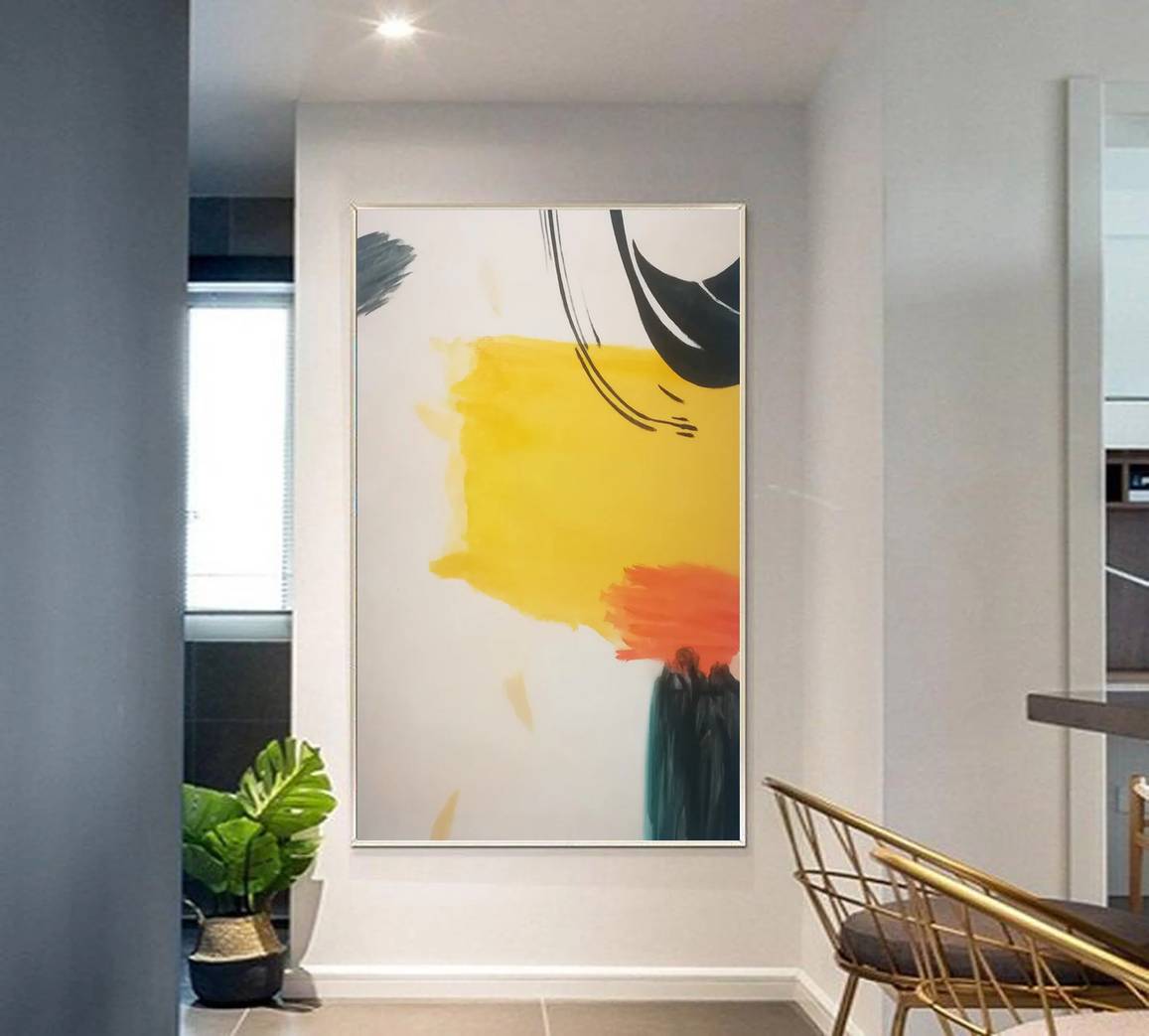 Minimal Yellow Abstract Canvas Wall Art HJM87 wall art